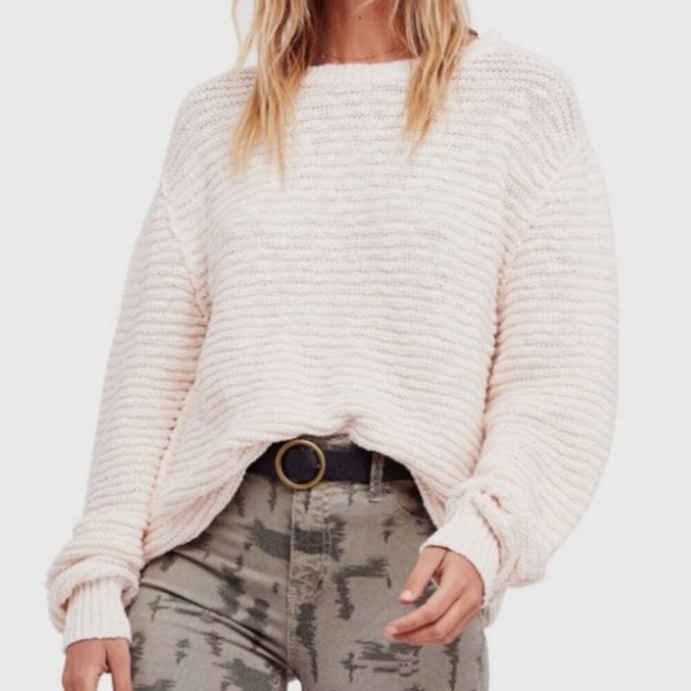 Free People Menace Tunic Sweater Medium Oversized Knit Off-White Neutral Casual
